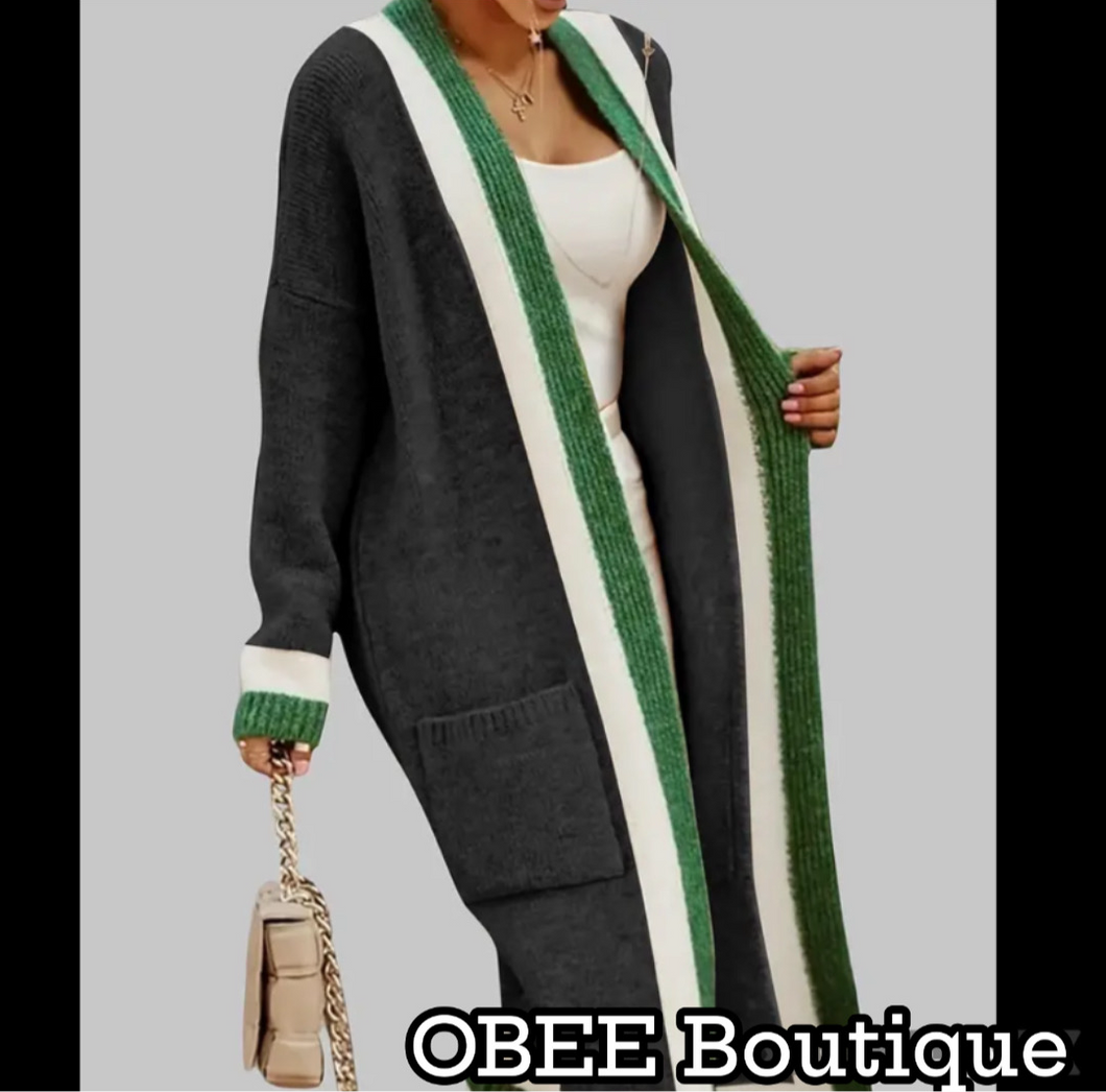 Chic Color Block Knit Cardigan